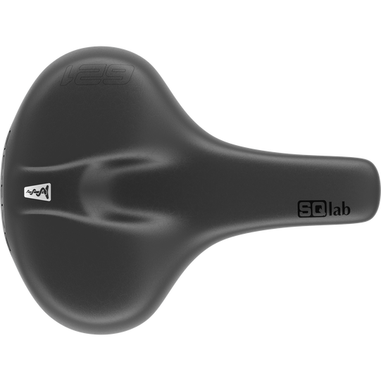 SQlab 621 M-D active bicycle saddle in black with central relief channel, top view