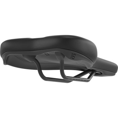 SQlab 601 ERGOLUX bike saddle 16cm in black, three-quarter underside view
