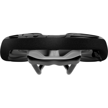 SQlab 6OX ERGOWAVE active 2.1 ltd. Team MTB saddle in black, front view showing rail system