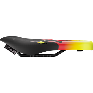 SQlab 6½ ERGOWAVE kids saddle 9cm in black, red and yellow Flames design