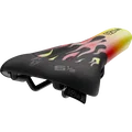 SQlab 6½ ERGOWAVE kids bike saddle in black, red and yellow with flames design