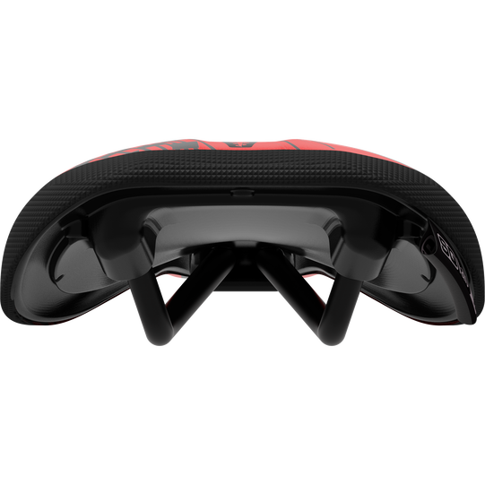 SQlab 6½ ERGOWAVE Racing kids saddle in black and red rear view with rails