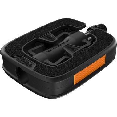 SQlab 502 active Fahrradpedal in schwarz mit orangenem Reflektor, Dreiviertelperspektive