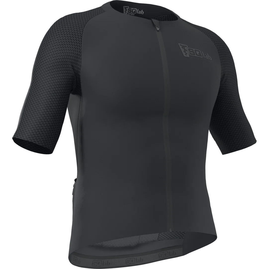 SQlab Jersey ONE12 cycling jersey in charcoal black with mesh sleeves and half-zip for road cycling