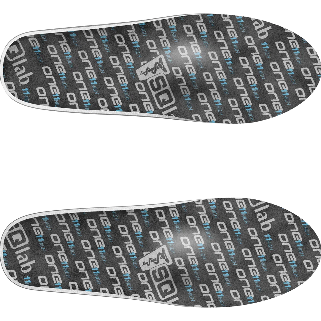 SQlab ONE11 high cycling insoles in dark grey with all-over logo print, pair top view
