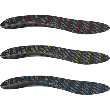 SQlab ONE10 med Fahrrad-Einlegesohlen in schwarz mit roten, gelben und blauen Akzenten, drei Varianten