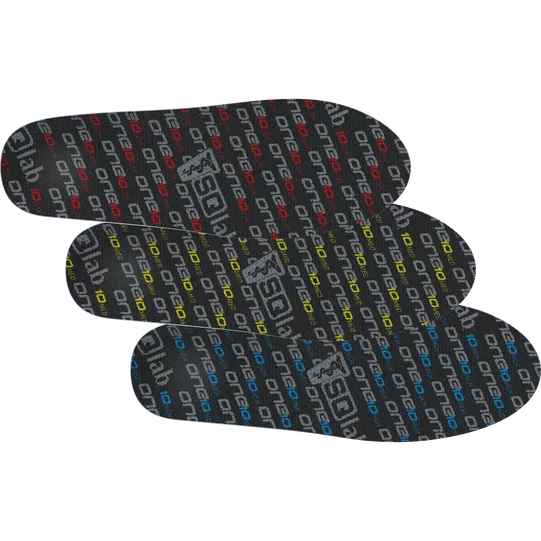 SQlab ONE10 cycling insoles in charcoal with all-over branded print, set of three