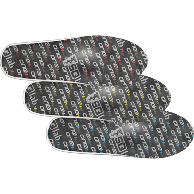SQlab ONE11 med cycling insoles in charcoal with logo print, three variants on white background