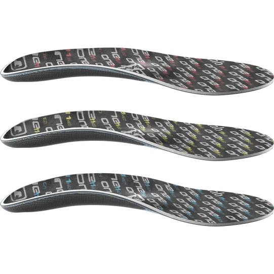 SQlab ONE11 low cycling insoles in dark charcoal with multicolor print, 3 variants