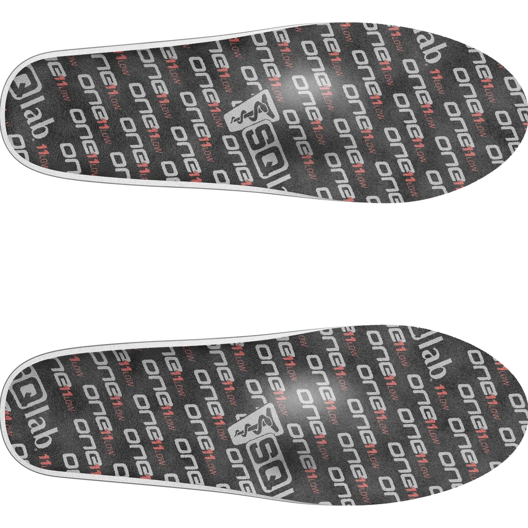 SQlab ONE11 low cycling insoles in dark charcoal with logo print, pair top view