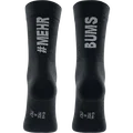 SQlab ONE11 2.0 merino MTB socks in black with #MEHR BUMS graphic, back view