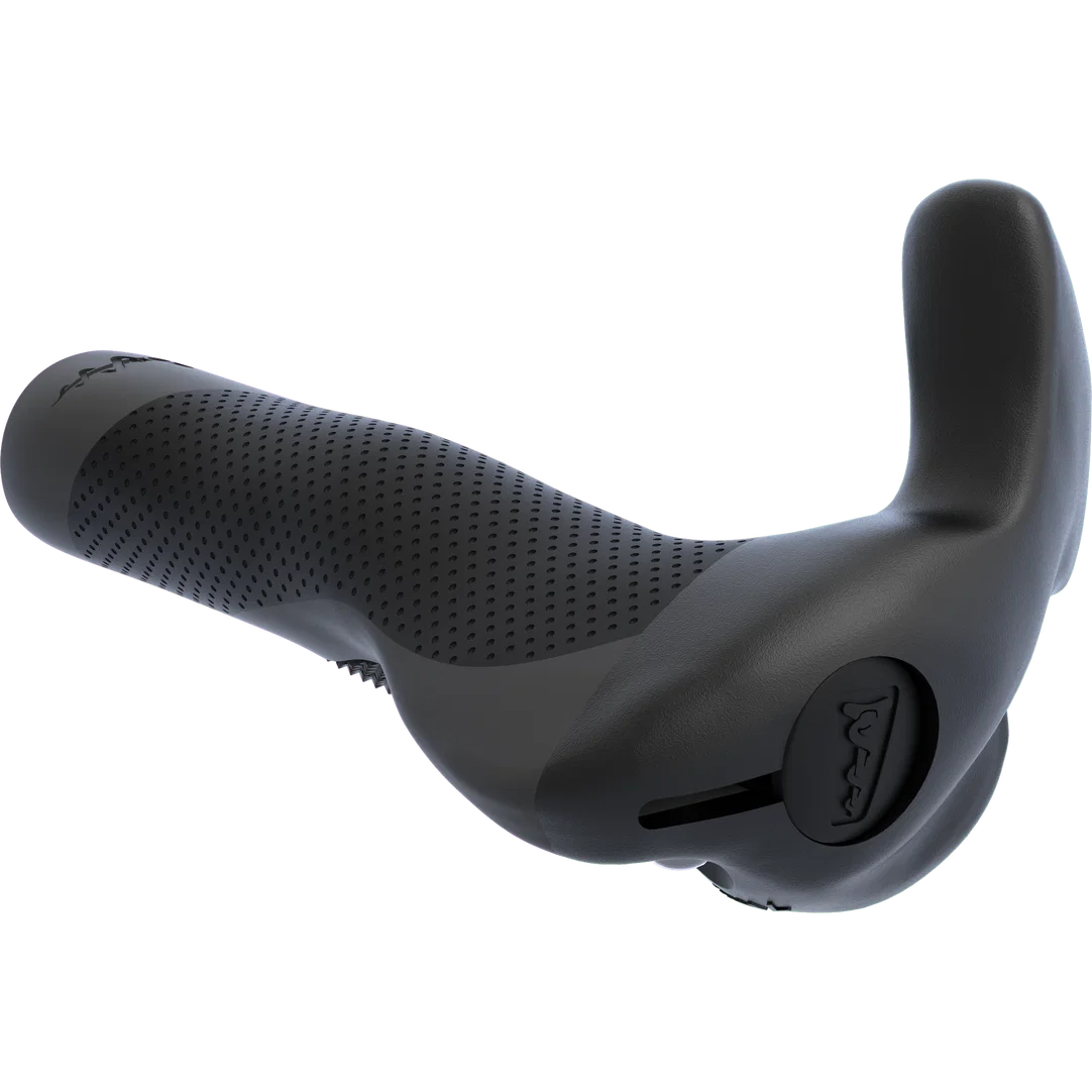 SQlab Stuby bicycle handlebar grip with bar end in black, three-quarter view
