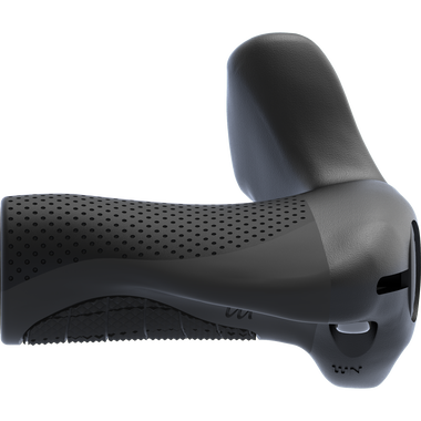 SQlab Stuby Short bicycle grip with bar-end horn in black, three-quarter view