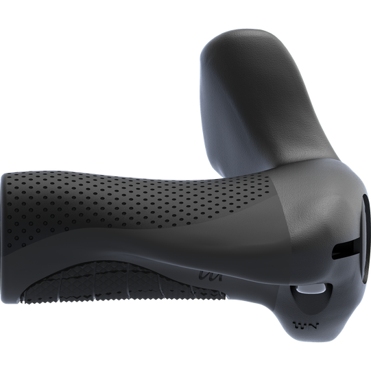 SQlab Stuby Short bicycle grip with bar-end horn in black, three-quarter view