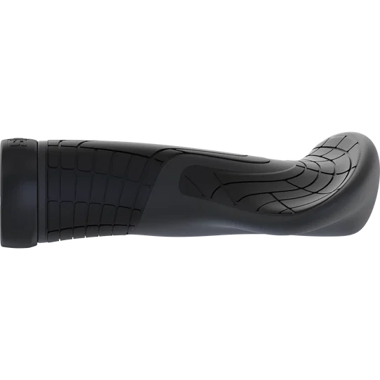 SQlab 702 ergonomischer Fahrradgriff in schwarz, Seitenansicht mit Handgelenkflügel und Klemmring