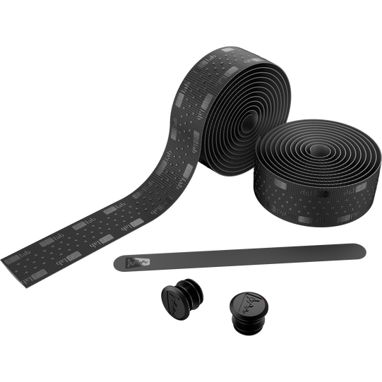 SQlab 712 handlebar tape in black with knobbed grip surface, including finishing strip and bar end plugs