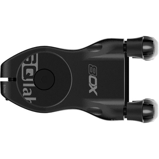 SQlab 8OX MTB stem in matte black, top-down view showing four-bolt faceplate and ergonomic aluminium body