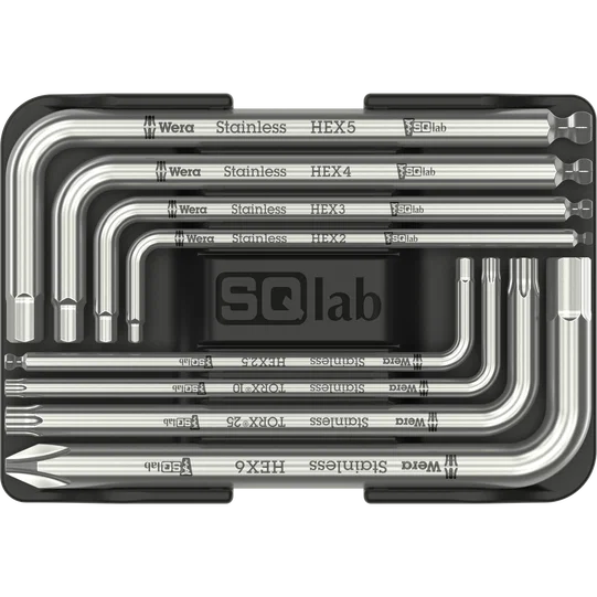 SQlab Nine Key Card multitool 9-piece in charcoal and silver with HEX, TORX and PH2 keys