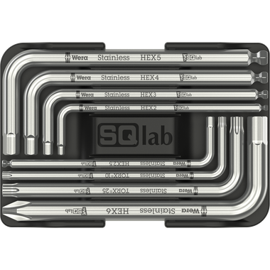 SQlab Nine Key Card multitool 9-piece in charcoal and silver with HEX, TORX and PH2 keys