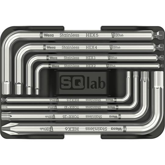 SQlab Nine Key Card multitool 9-piece in charcoal and silver with HEX, TORX and PH2 keys