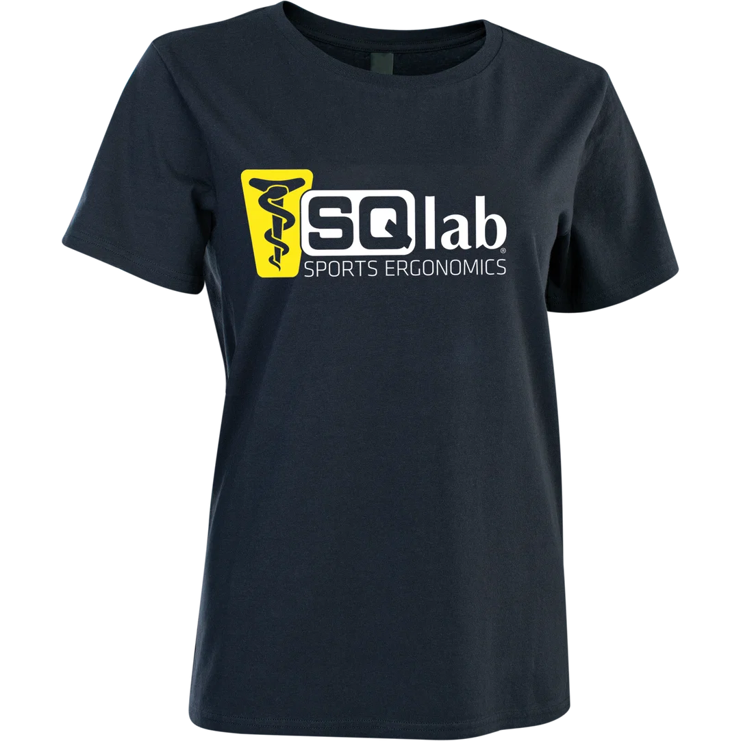 SQlab #mehrbums logo T-shirt women in dark navy with SQlab Sports Ergonomics print