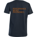 T-shirt SQlab Tee Performance Based Ergo SS femme en bleu marine foncé, vue dos avec imprimé orange
