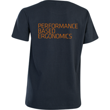 T-shirt SQlab Tee Performance Based Ergo SS femme en bleu marine foncé, vue dos avec imprimé orange