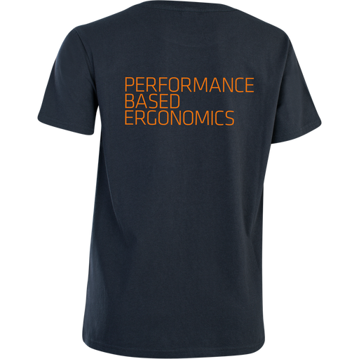 T-shirt SQlab Tee Performance Based Ergo SS femme en bleu marine foncé, vue dos avec imprimé orange