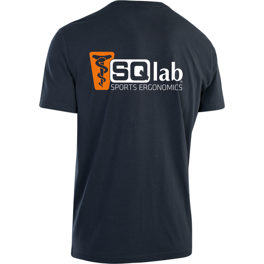 SQlab Testsieger women's T-shirt in dark navy with SQlab Sports Ergonomics logo, back view