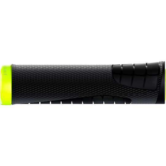 SQlab 7OX MTB enduro grip set in black and neon yellow, back view