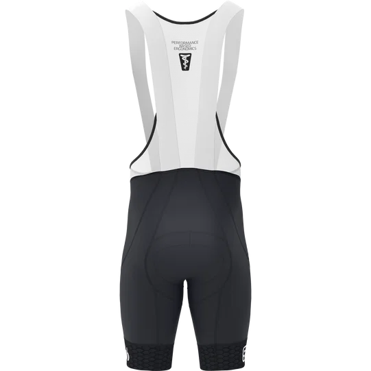 SQlab ONE12 bib shorts in black and white for road cycling – back view with SQ-Pad 12 chamois