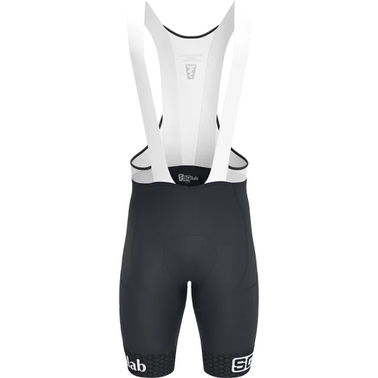 SQlab ONE12 unisex bib shorts in black with white bib straps for road cycling