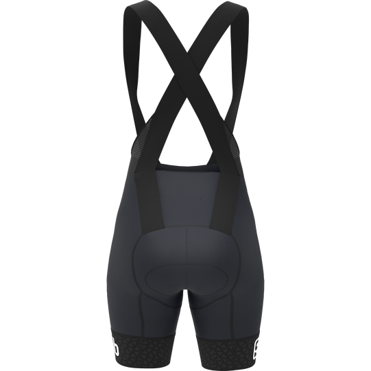 SQlab ONE12 women bib shorts in black for road cycling, back view with cross-back bib straps