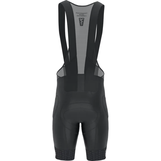 SQlab ONE11 bib shorts in black for mountain biking – rear view with chamois pad and hip protectors