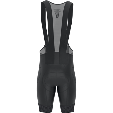 SQlab ONE11 bib shorts in black for mountain biking – rear view with chamois pad and hip protectors