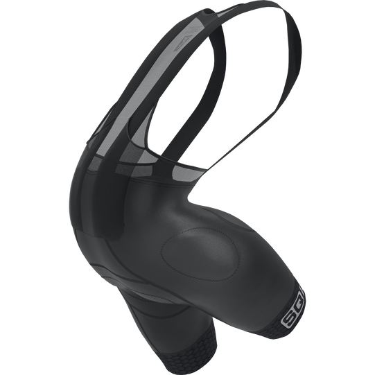 SQlab ONE11 bib shorts in black for mountain biking with integrated SQ-Pad chamois and hip protection
