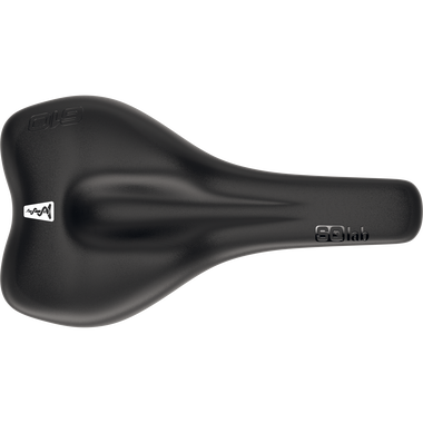 SQlab 610 M-D active bike saddle in black with central relief channel, top view