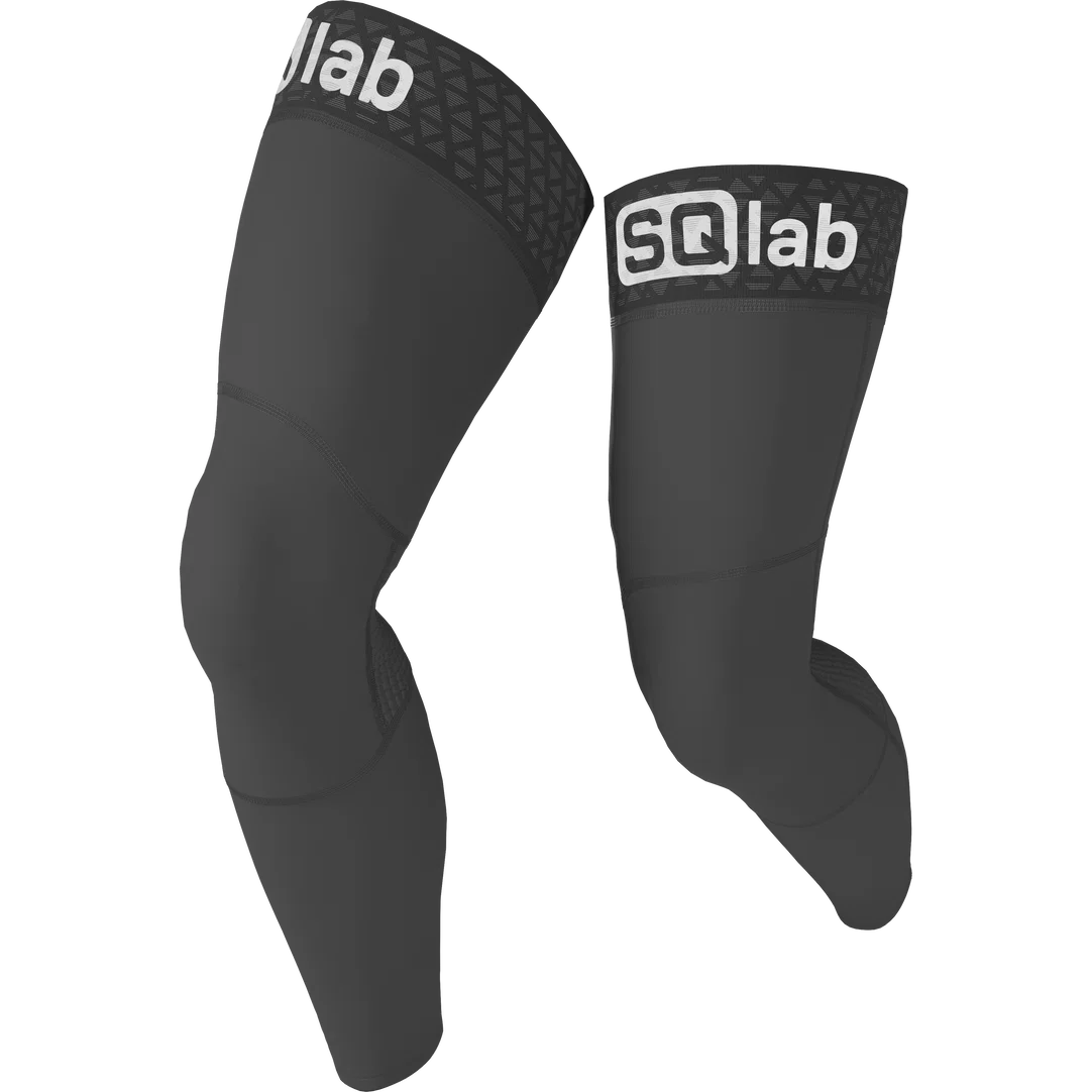 SQlab cycling leg warmers in black with silicone grip cuff, pair