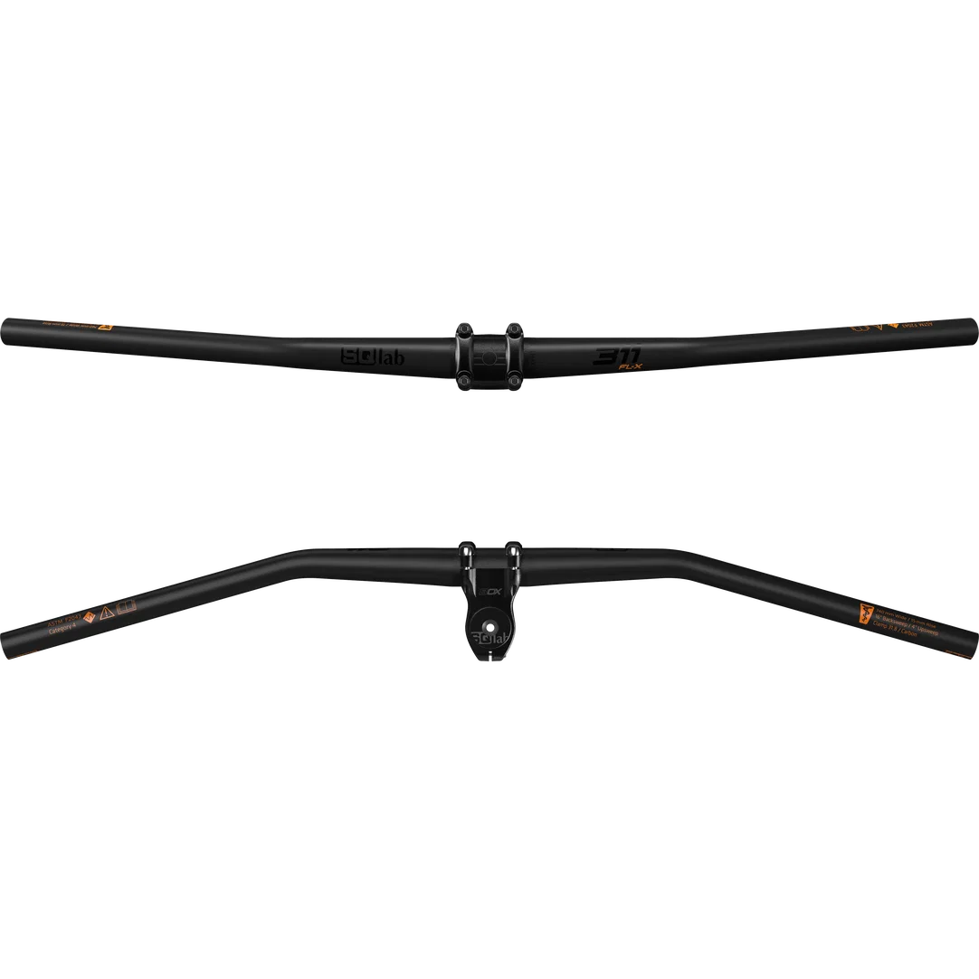 SQlab 311 FL-X carbon MTB handlebar 31.8mm in matte black, front and profile view