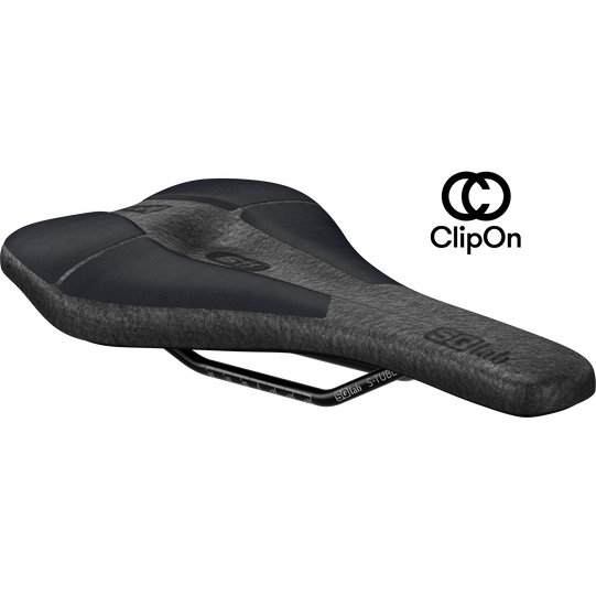 SQlab 611 ClipOn Infinergy ERGOWAVE active MTB saddle in black, three-quarter view