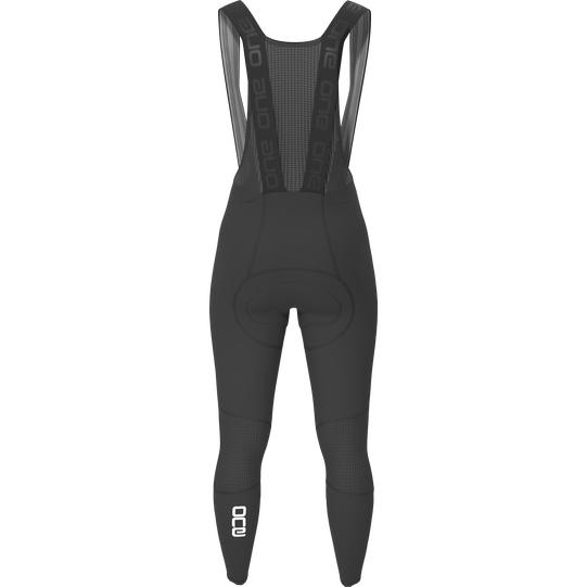 SQlab ONE12 women bib tights in black, rear view with chamois pad