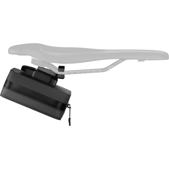 SQlab Saddle Bag Fidlock® 0.5 l in black with standard adapter mounted under bicycle saddle