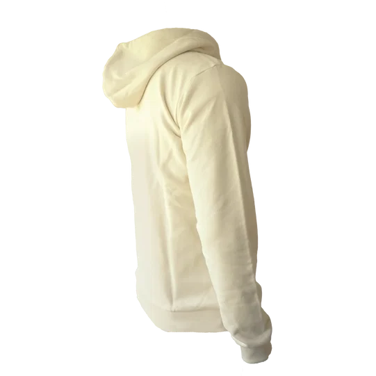SQlab Zip Hoody ltd. Team men's zip hoodie in natural undyed ecru, back view