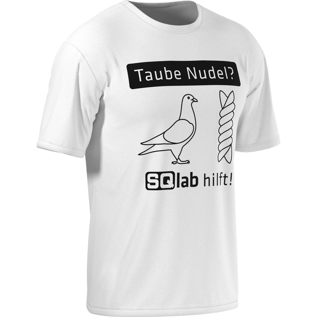 SQlab Taube Nudel T-Shirt unisex in weiß mit schwarzem Grafikprint