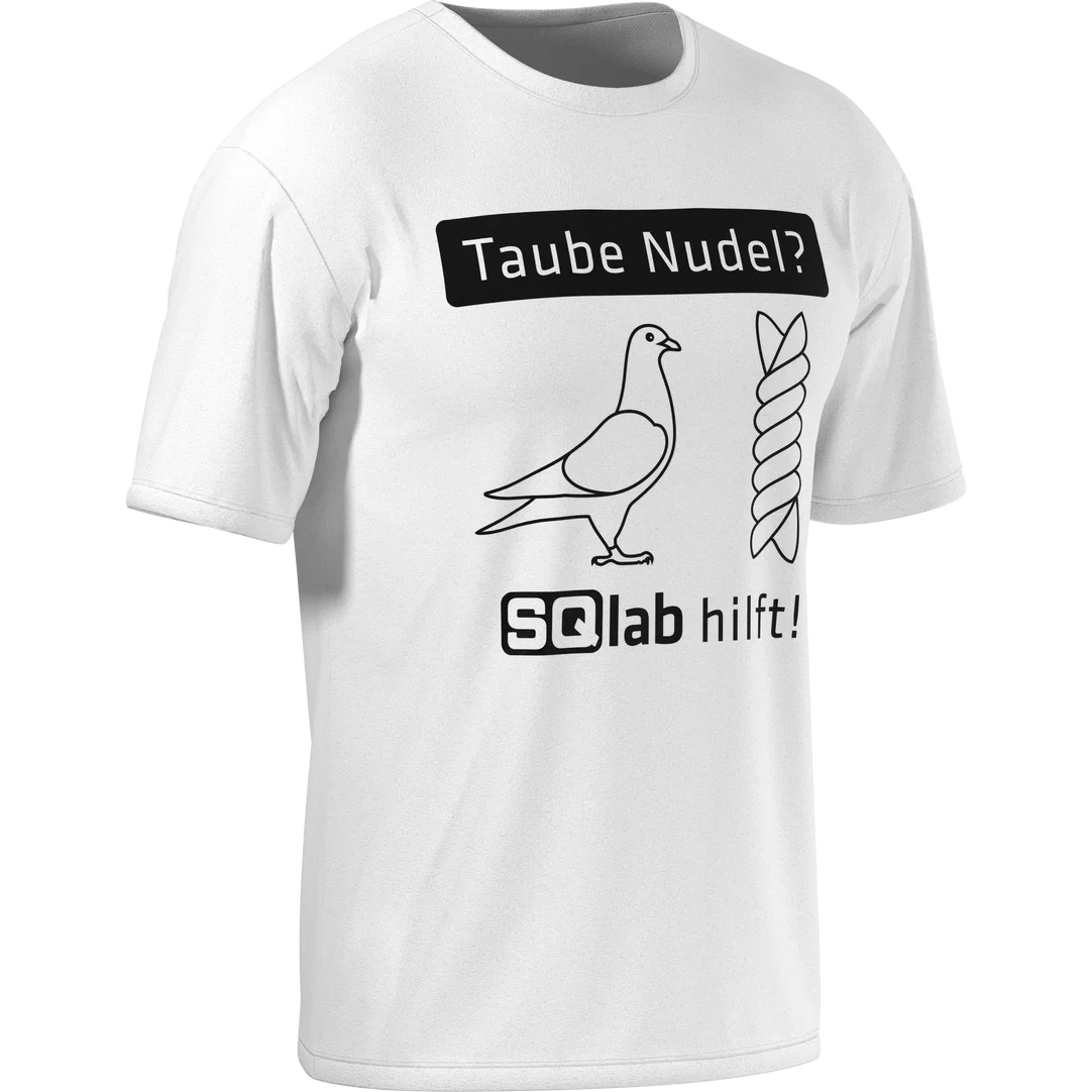 SQlab Taube Nudel unisex T-shirt in white with black graphic print