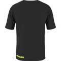 SQlab #mehrbums unisex T-shirt in black with yellow slogan print at back hem