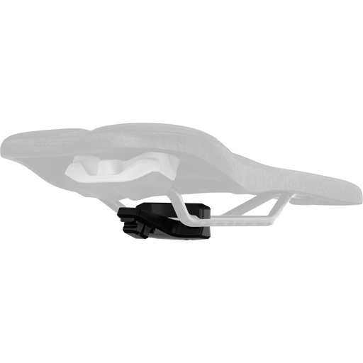 SQlab X Fidlock Standard Adapter in black mounted on sport saddle rails, side view