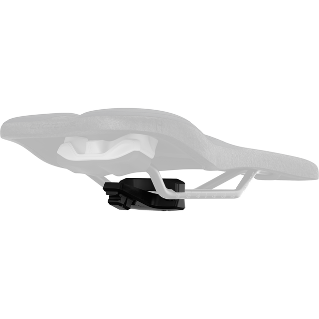 SQlab X Fidlock Standard Adapter in black mounted on sport saddle rails, side view