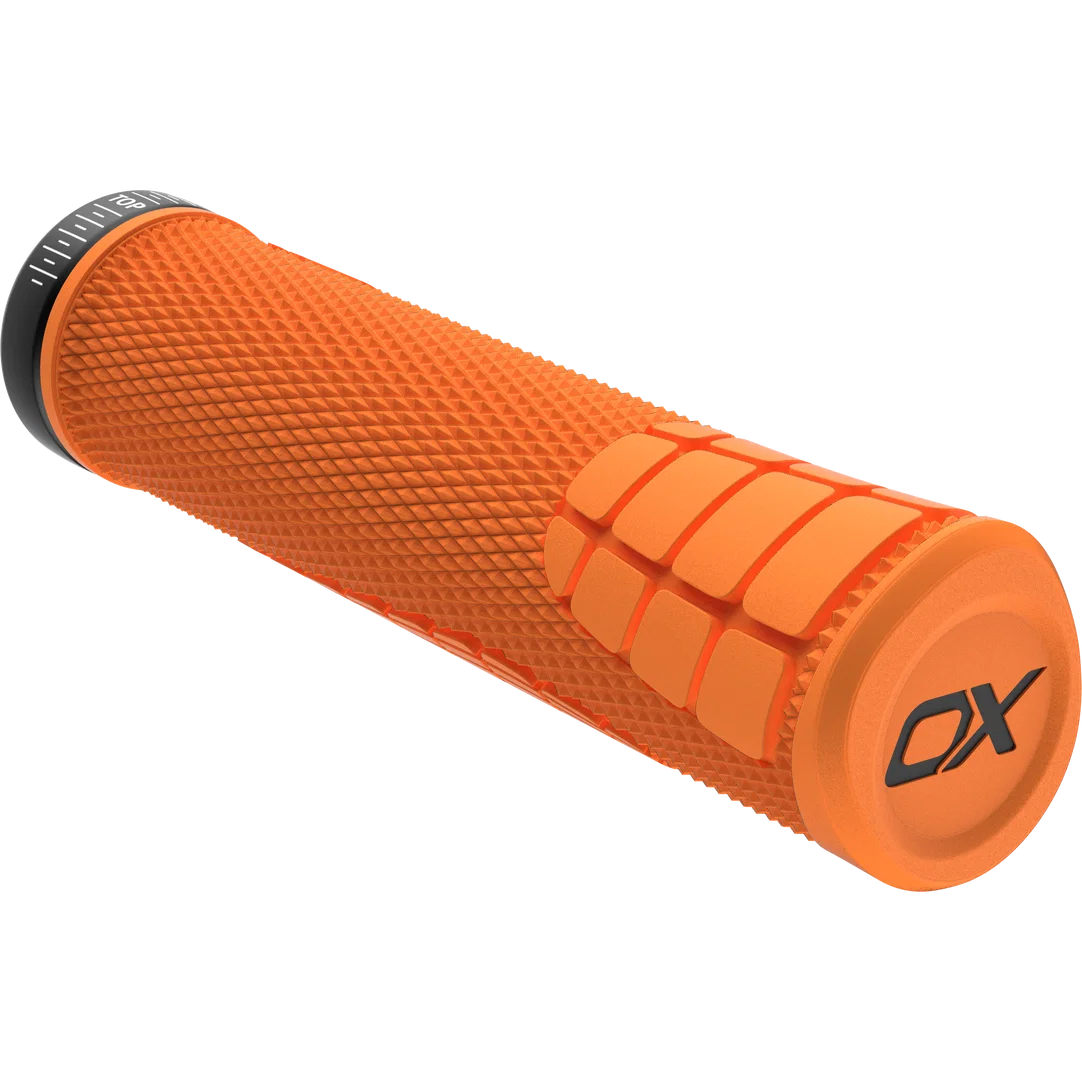 SQlab 7OX Pro 2.0 MTB handlebar grip in orange with lock-on clamp collar