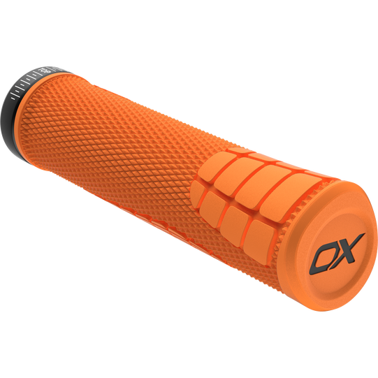 SQlab 7OX Pro 2.0 MTB handlebar grip in orange with lock-on clamp collar